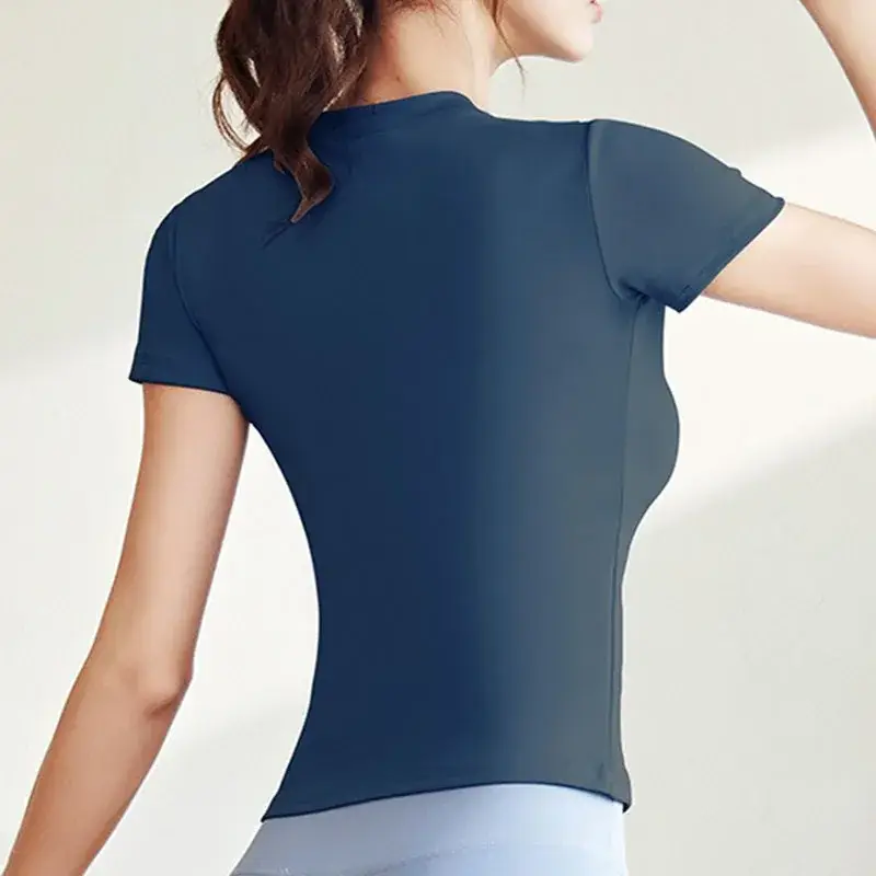 women yoga t-shirt, slim fit workout top, quick dry short sleeve, crew neck sports tee, fitness yoga blouse