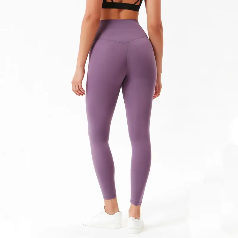 nude feel yoga pants, high waist gym leggings, tight fit workout pants, breathable yoga leggings, solid color fitness tights