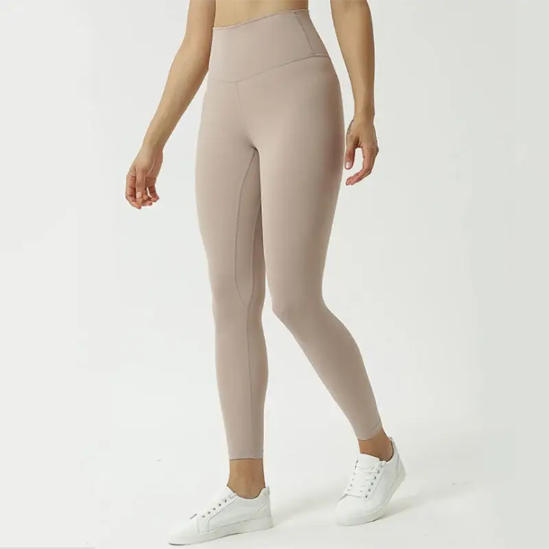 nude feel yoga pants, high waist gym leggings, tight fit workout pants, breathable yoga leggings, solid color fitness tights
