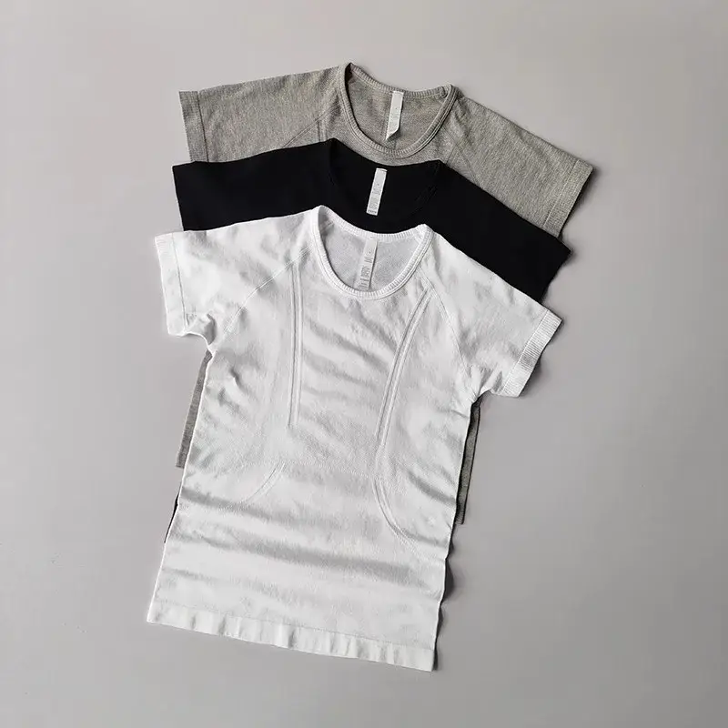 seamless yoga top, women’s fitness t-shirt, gym short sleeve shirt, breathable workout top, slim fit sport shirt