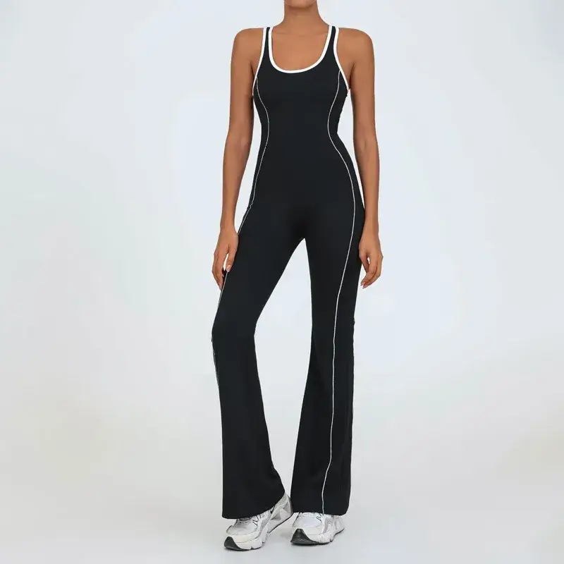 yoga jumpsuit women, one-piece fitness romper, bell-bottom sports bodysuit, pilates training set, seamless gym overalls