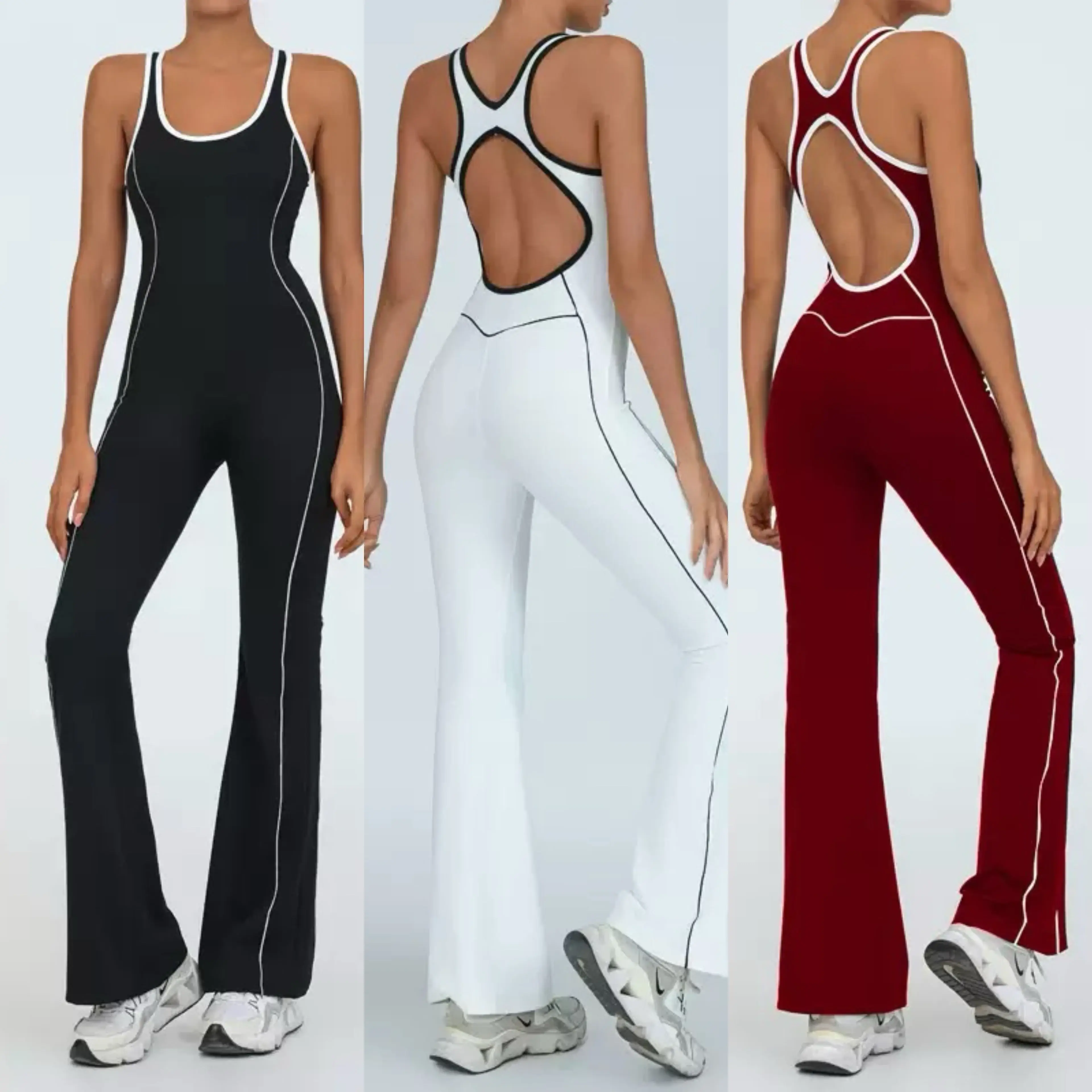 yoga jumpsuit women, one-piece fitness romper, bell-bottom sports bodysuit, pilates training set, seamless gym overalls