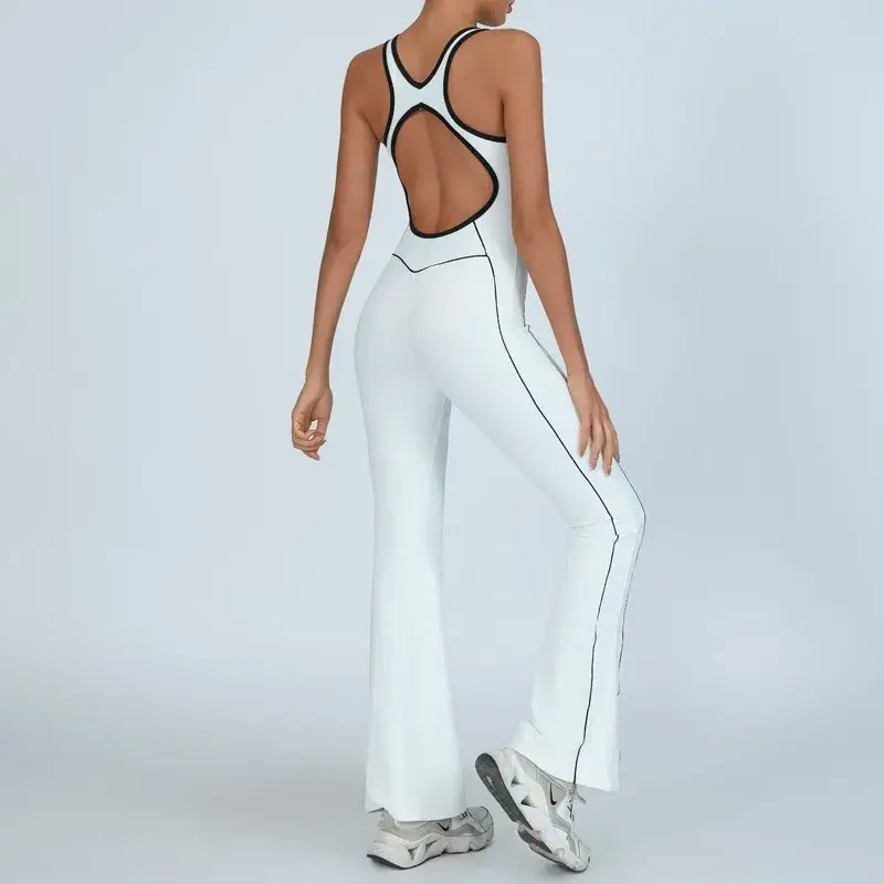 yoga jumpsuit women, one-piece fitness romper, bell-bottom sports bodysuit, pilates training set, seamless gym overalls