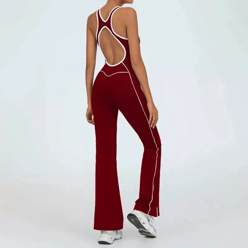 yoga jumpsuit women, one-piece fitness romper, bell-bottom sports bodysuit, pilates training set, seamless gym overalls