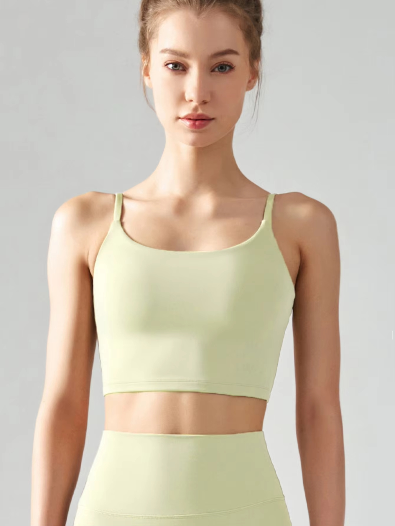 seamless sports bra, wireless padded yoga bra, spaghetti strap vest top, soft fitness underwear, breathable workout bra