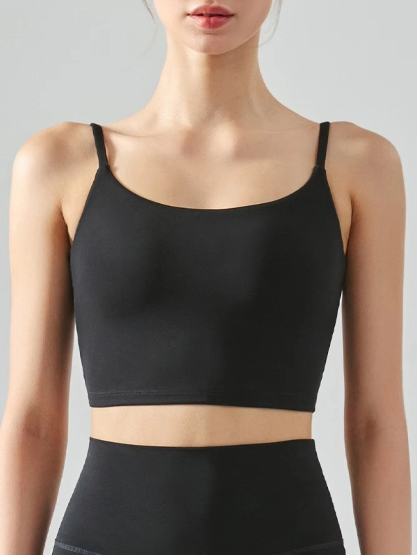 seamless sports bra, wireless padded yoga bra, spaghetti strap vest top, soft fitness underwear, breathable workout bra