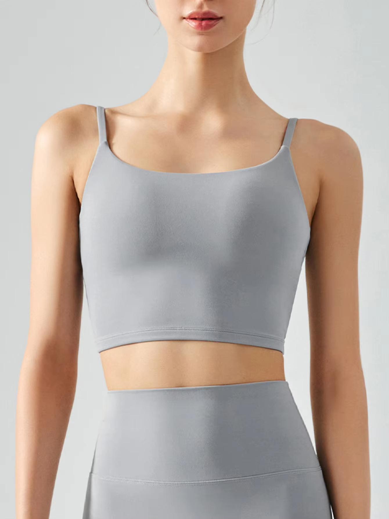seamless sports bra, wireless padded yoga bra, spaghetti strap vest top, soft fitness underwear, breathable workout bra