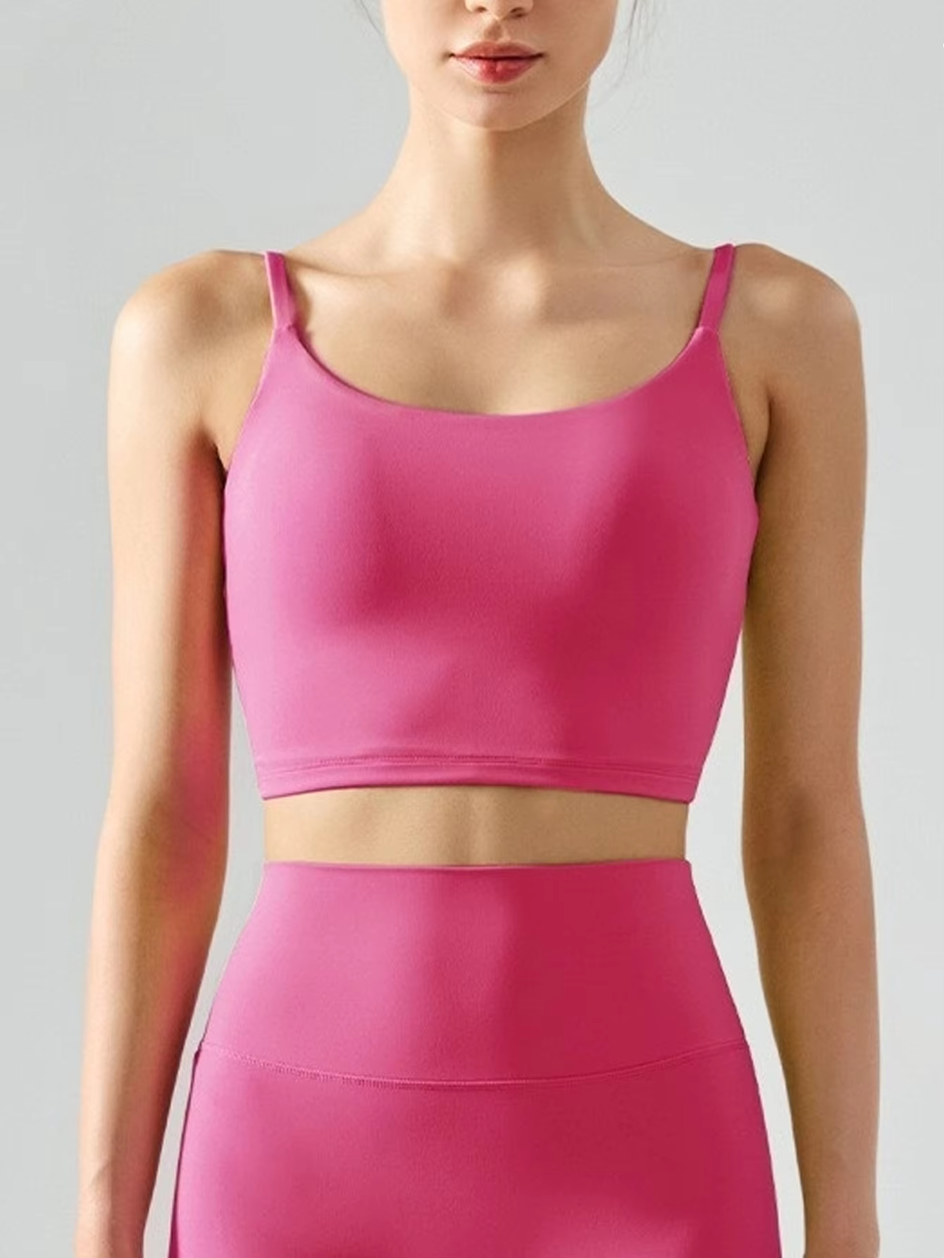 seamless sports bra, wireless padded yoga bra, spaghetti strap vest top, soft fitness underwear, breathable workout bra