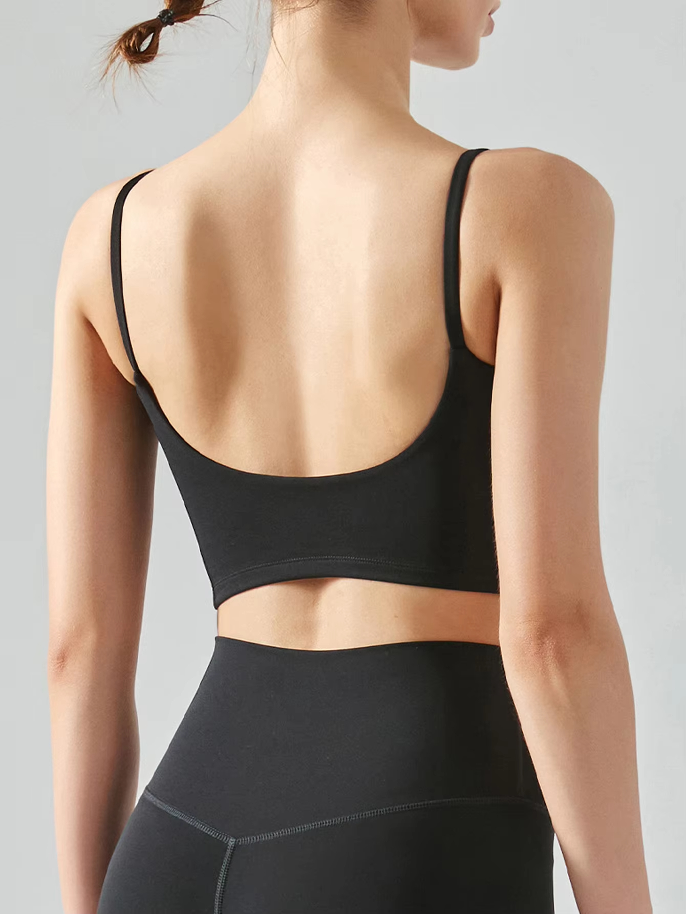 seamless sports bra, wireless padded yoga bra, spaghetti strap vest top, soft fitness underwear, breathable workout bra
