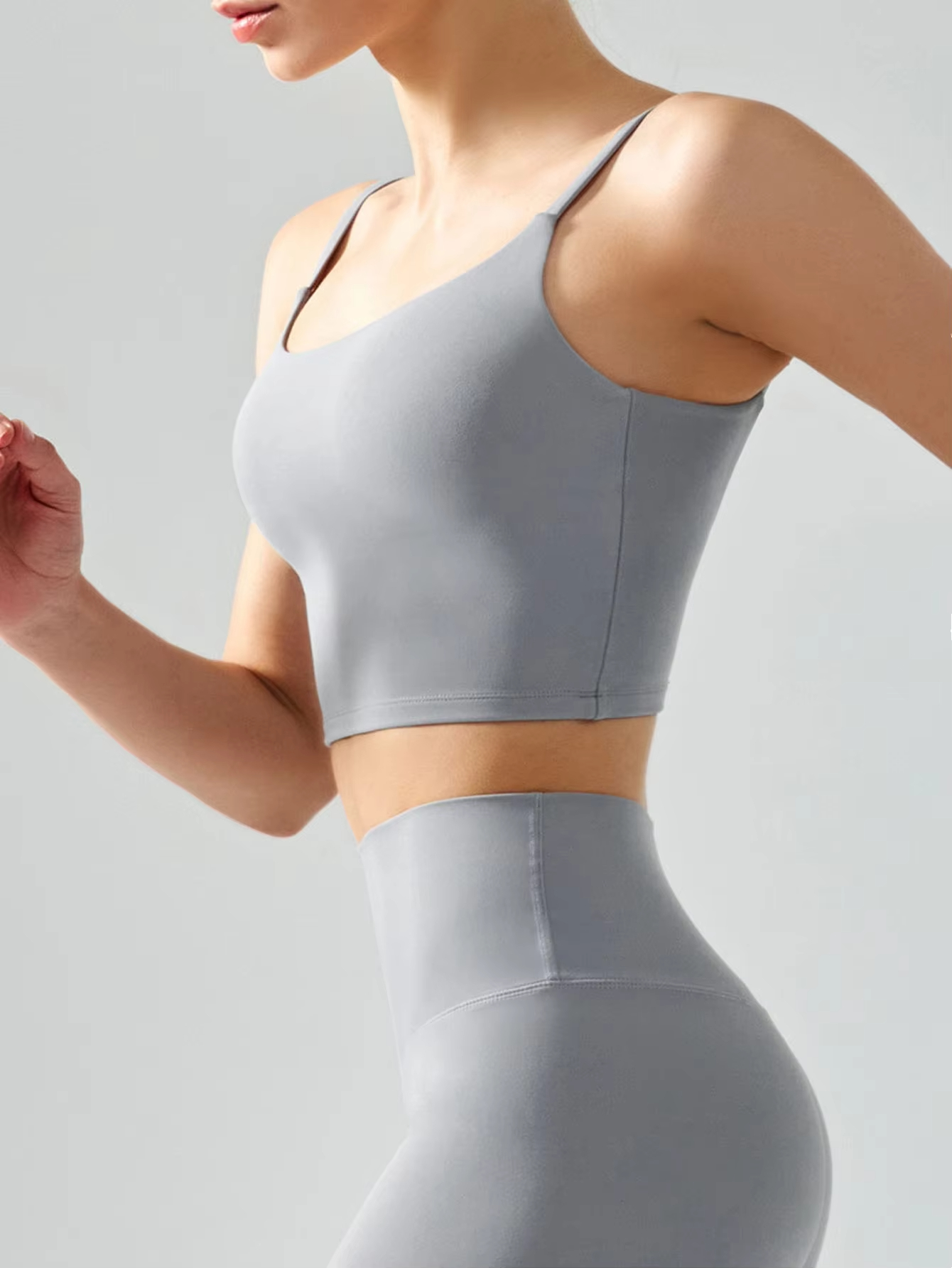 seamless sports bra, wireless padded yoga bra, spaghetti strap vest top, soft fitness underwear, breathable workout bra