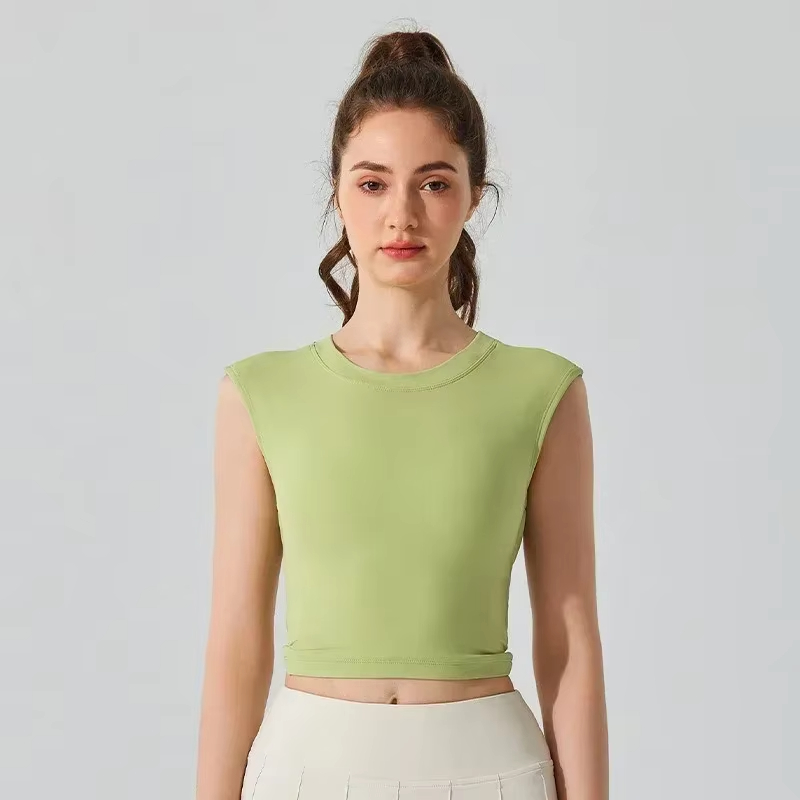 backless sports shirt, short sleeve yoga top, slim waist gym tee, padded fitness vest, breathable workout shirt