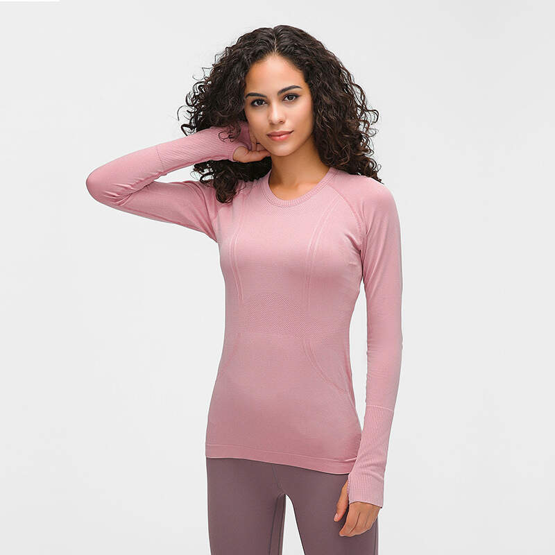 women seamless shirt, gym long sleeve top, yoga thumb hole shirt, fitness running shirt, sweat-wicking activewear