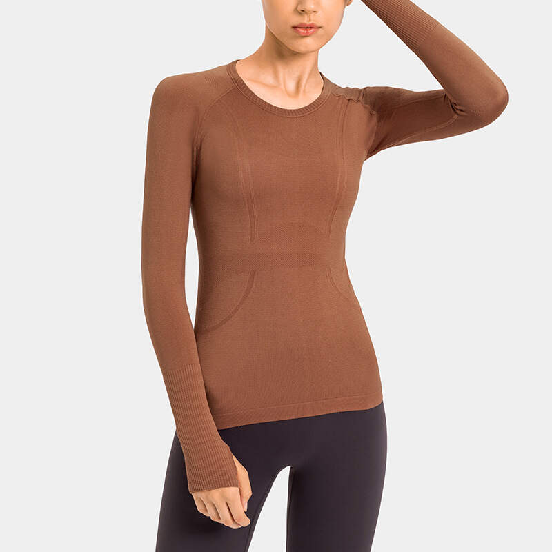 women seamless shirt, gym long sleeve top, yoga thumb hole shirt, fitness running shirt, sweat-wicking activewear