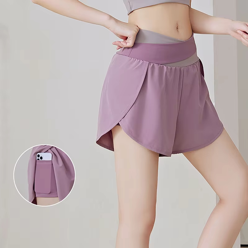 2 in 1 sport shorts, women fitness shorts, crossover running shorts, breathable gym shorts, yoga training shorts