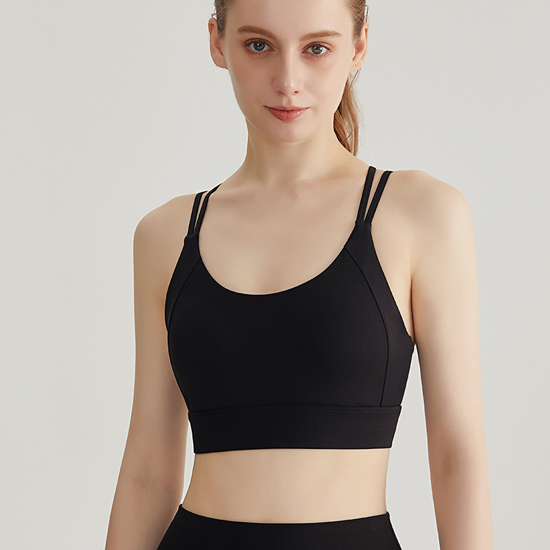 High Impact Sports Bra for Women – One-Piece Fixed Pad Thin Strap Cross Back Beauty Bra