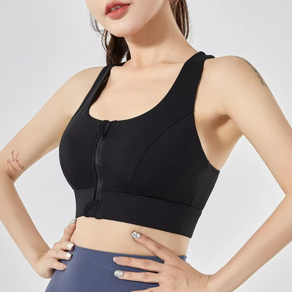 zipper sports bra, high impact bra women, shockproof fitness bra, quick dry sports bra, running yoga bra
