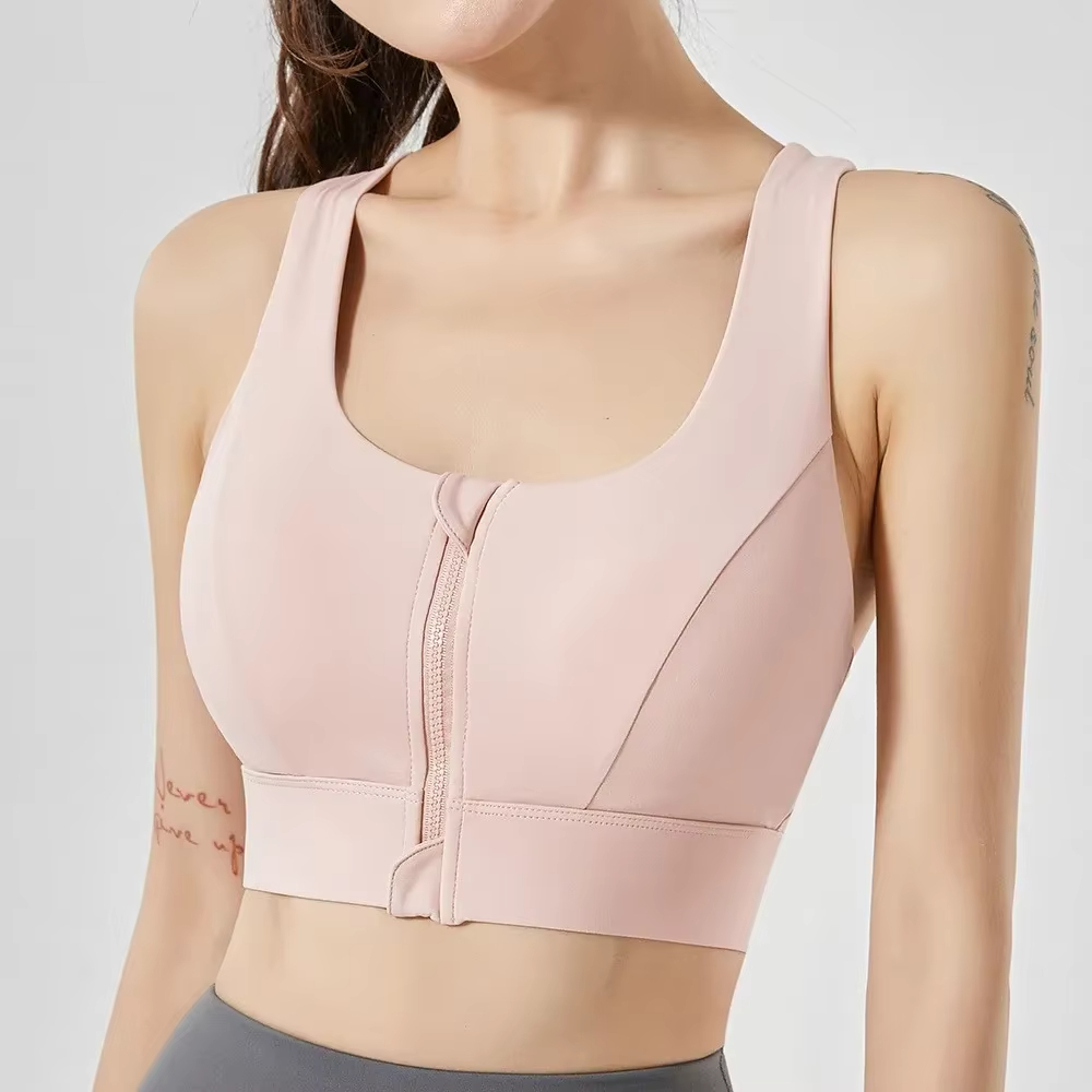 zipper sports bra, high impact bra women, shockproof fitness bra, quick dry sports bra, running yoga bra