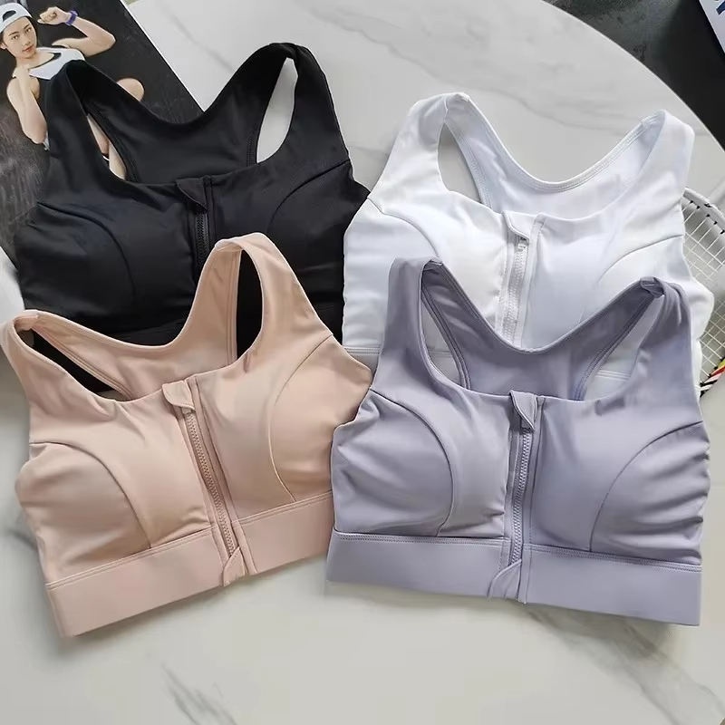 zipper sports bra, high impact bra women, shockproof fitness bra, quick dry sports bra, running yoga bra