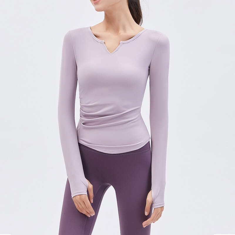 Women's Long Sleeve V-Neck Yoga Top with Built-in Pads – Naked Feel Workout Running Shirt Fitness Athletic Tee