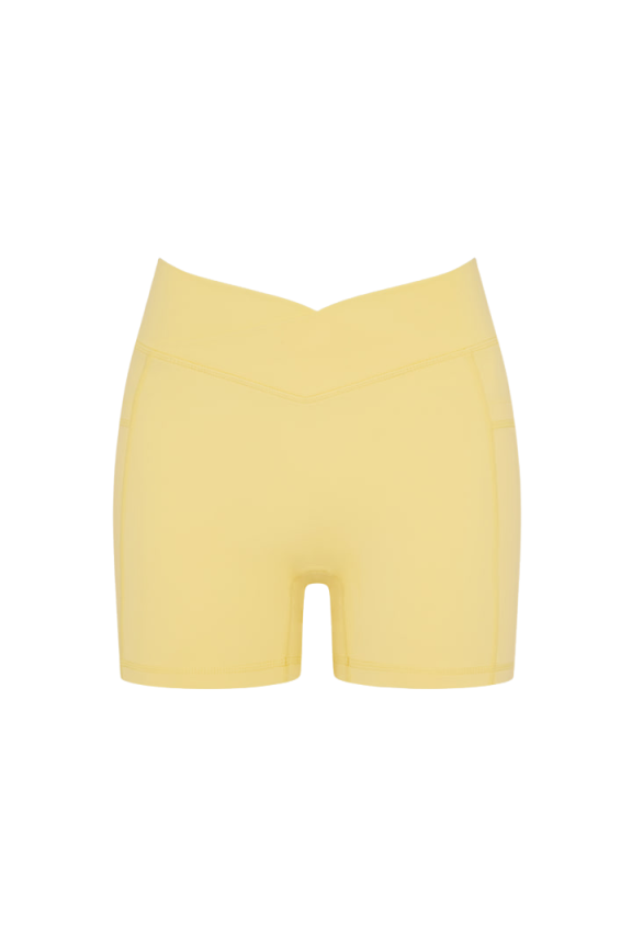 lemon sports shorts, crossover yoga shorts, women’s gym shorts with pockets, soft fabric workout shorts, high waist active shorts