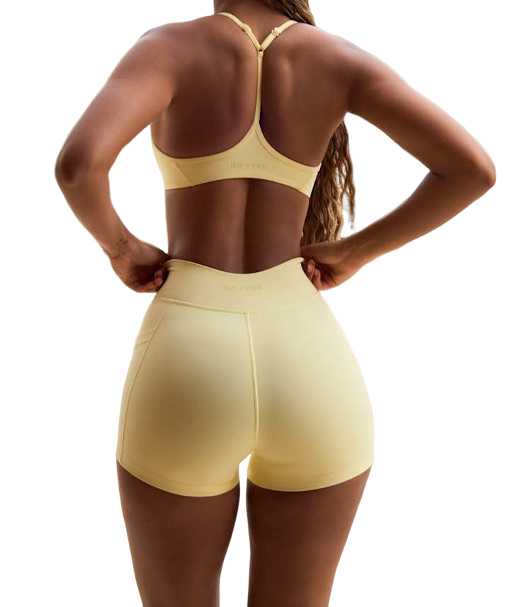 lemon sports shorts, crossover yoga shorts, women’s gym shorts with pockets, soft fabric workout shorts, high waist active shorts