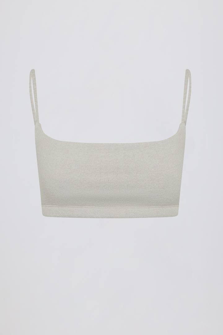 square neck bralette, light grey crop top, cotton terry camisole, breathable summer lounge bra, cropped yoga top