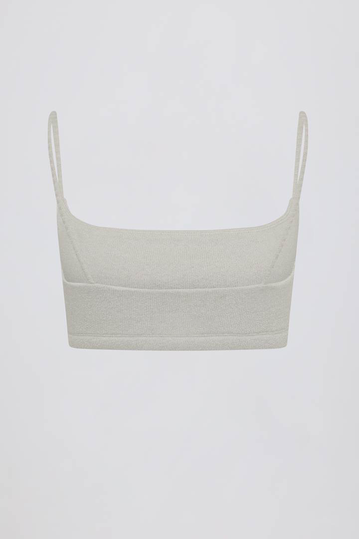 square neck bralette, light grey crop top, cotton terry camisole, breathable summer lounge bra, cropped yoga top