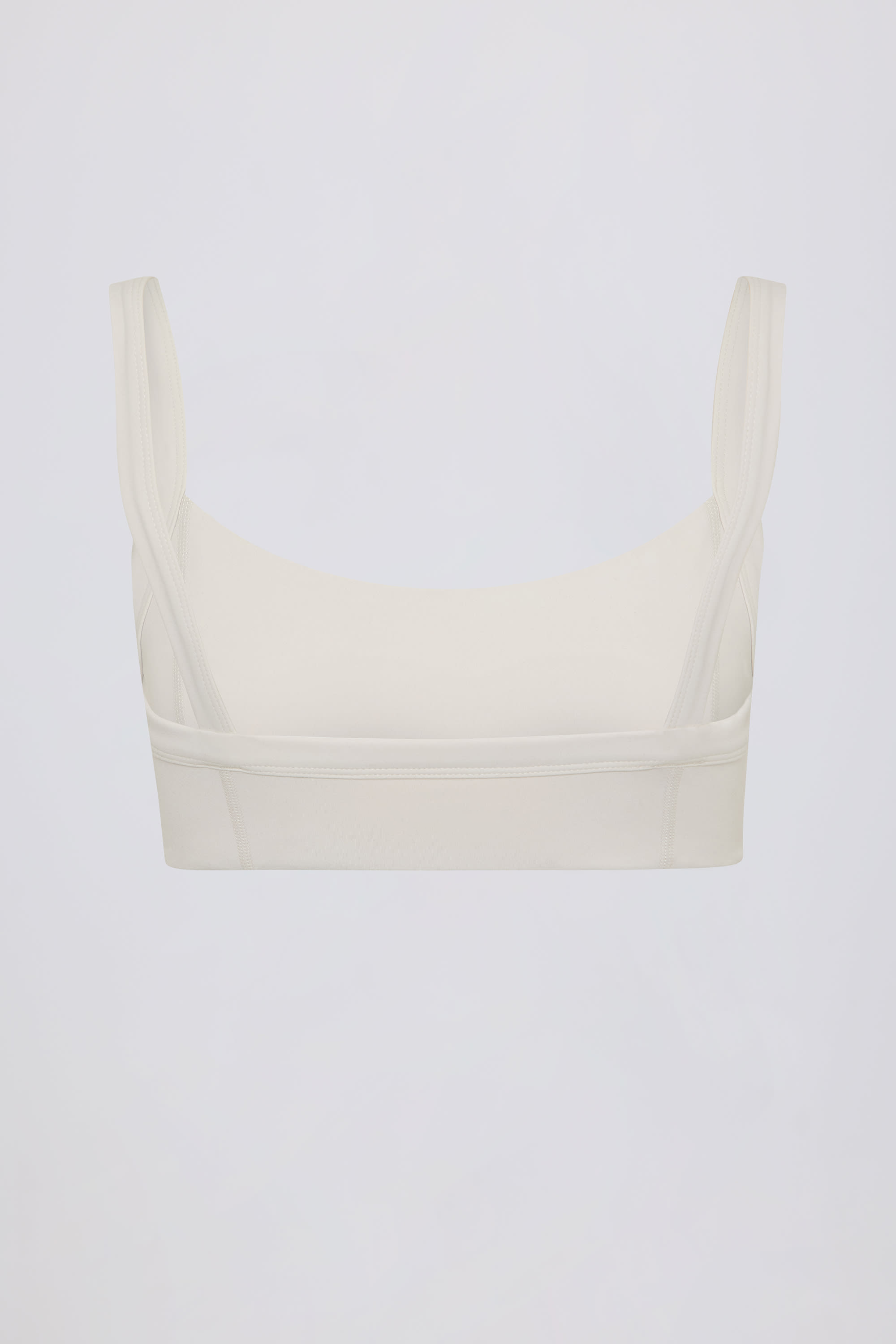 contrast trim sports bra, cream yoga bra top, breathable activewear, soft workout bra, pull-on fitness bralette