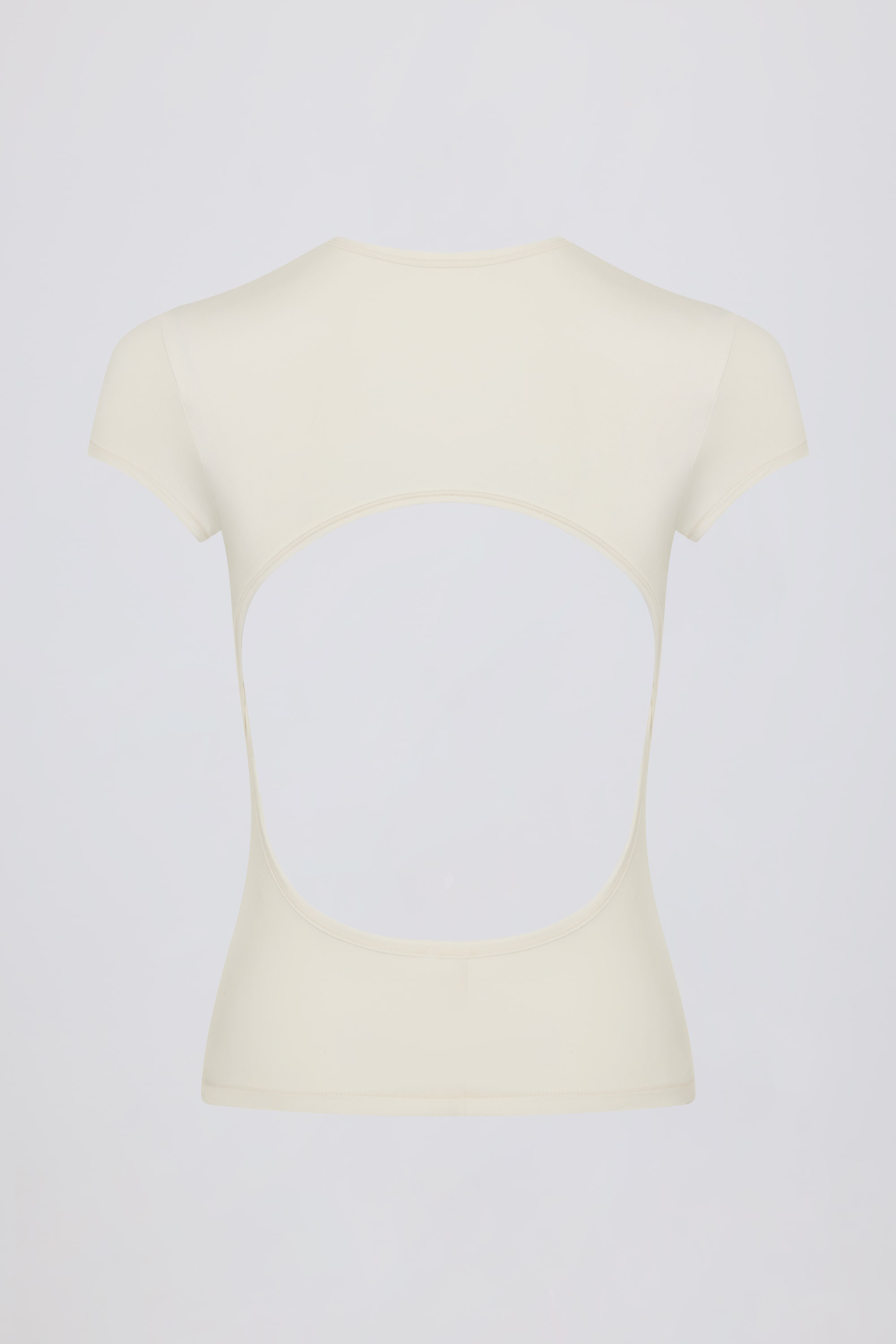 yoga t-shirt women, longline active tee, cut-out workout top, breathable yoga wear, cream fitness shirt