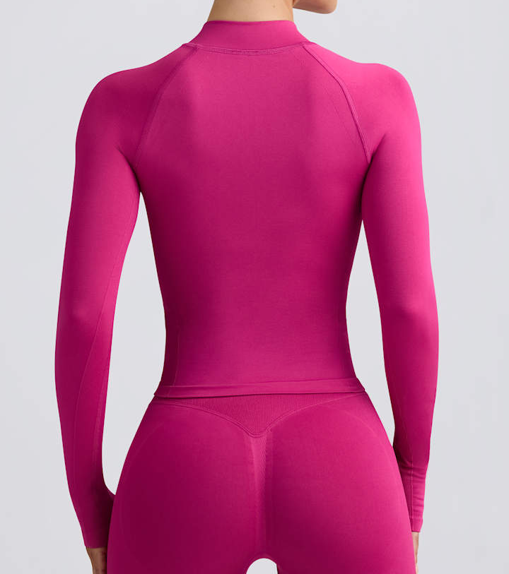 zip up yoga jacket, berry sports jacket, slim fit activewear, stretchy workout jacket, women’s yoga outerwear