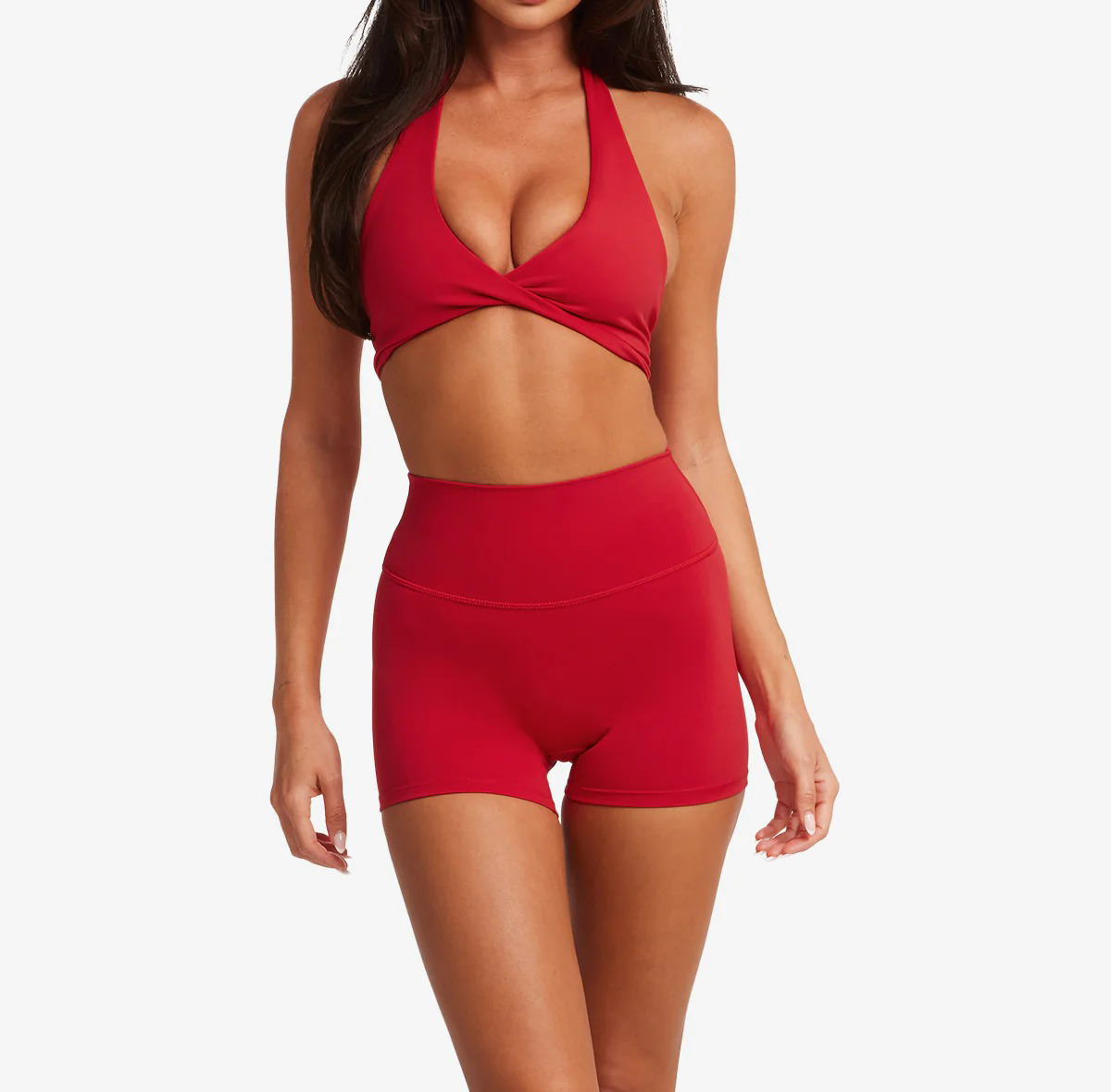 halter crop top, twist front sports bra, low impact yoga bra, sculpting crop top, open back halter activewear