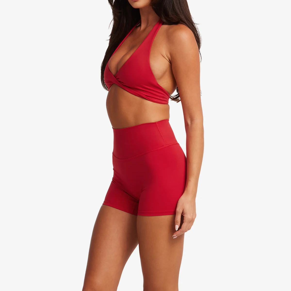 halter crop top, twist front sports bra, low impact yoga bra, sculpting crop top, open back halter activewear