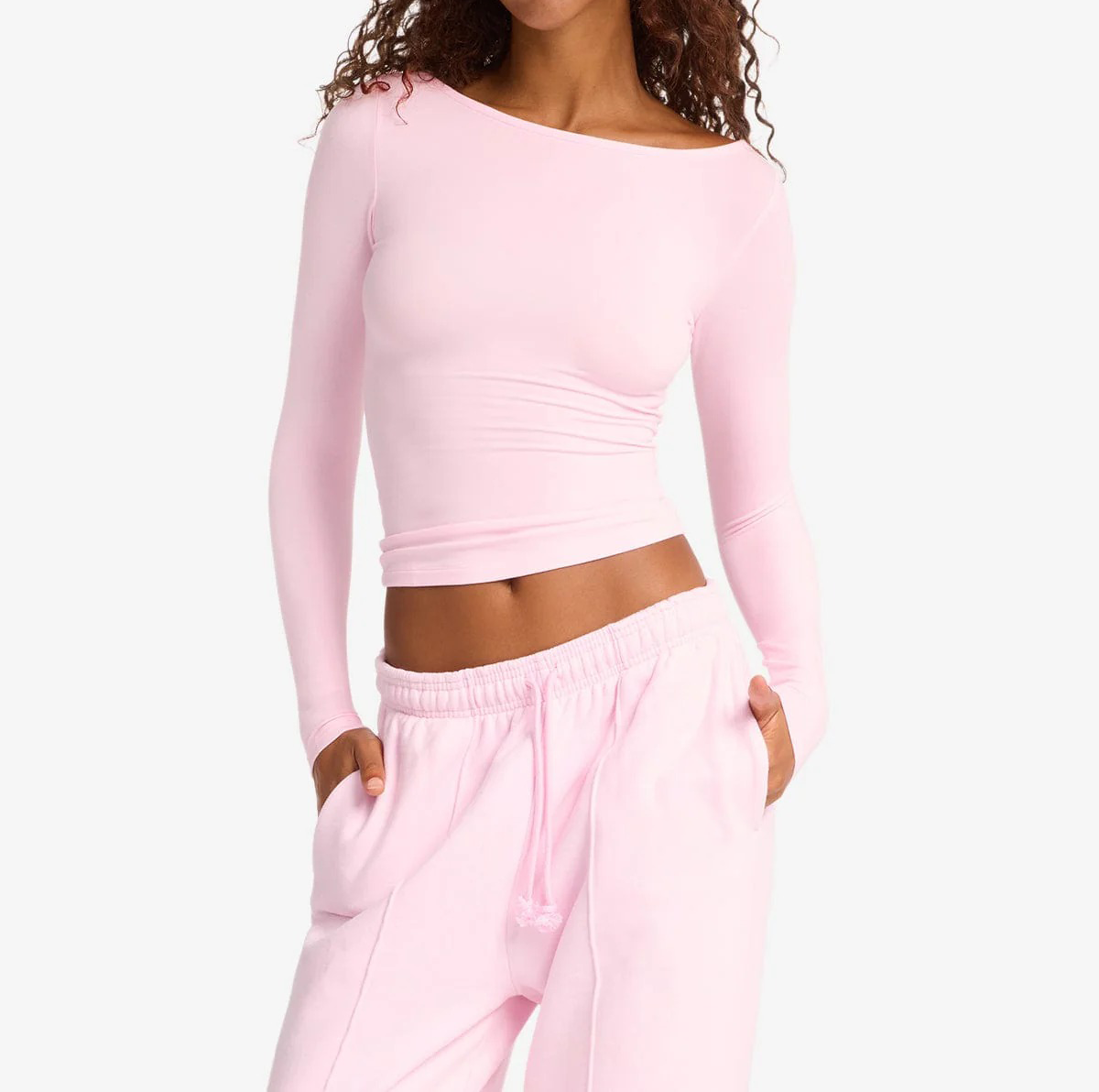 Boat Neck Long Sleeve Top – Soft French Terry Casual Yoga Cover