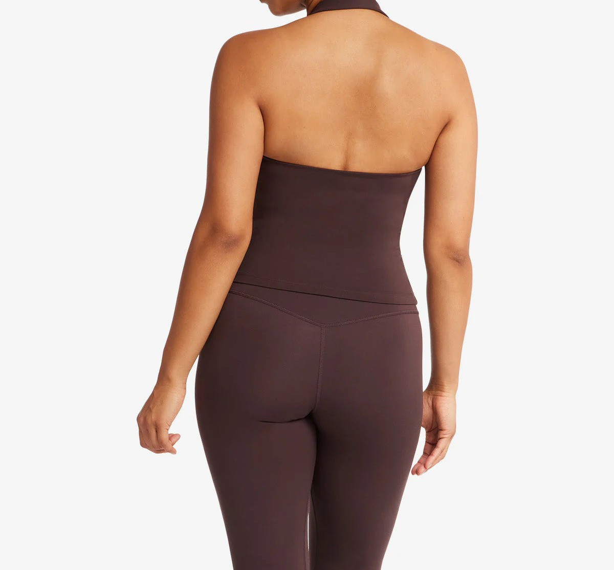 halter neck yoga top, sculpting tank with bra, soft compression activewear, removable padding tank, fitted halter top