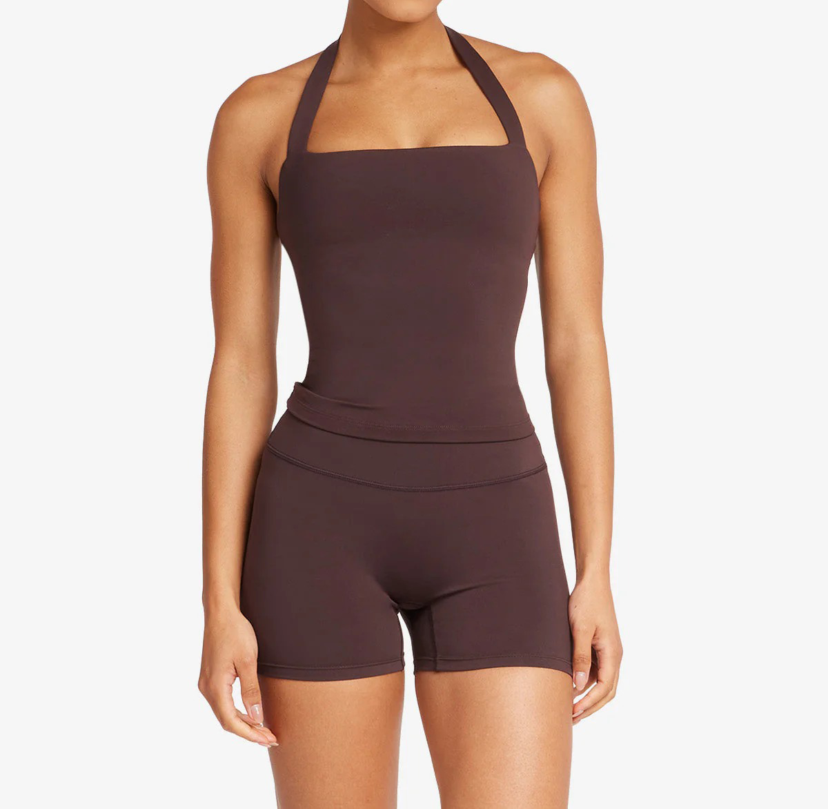 halter neck yoga top, sculpting tank with bra, soft compression activewear, removable padding tank, fitted halter top