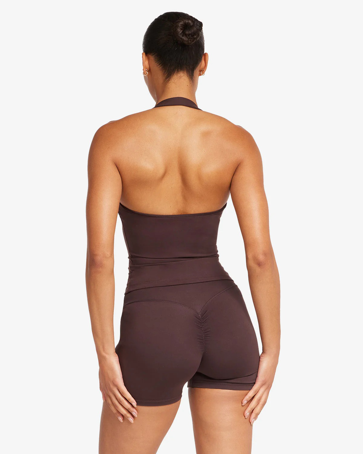halter neck yoga top, sculpting tank with bra, soft compression activewear, removable padding tank, fitted halter top