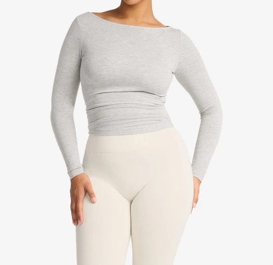 French Terry Boat Neck Long Sleeve Top – Leisure Fit