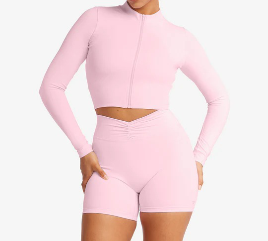 Women’s Zip-Up Sculpt Jacket – Waist Length Light Compression Yoga Outerwear