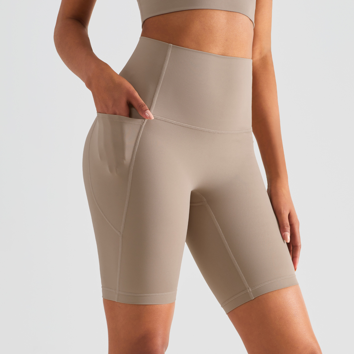 Women’s High-Waisted Pocket Biker Shorts – Peach-Lift Yoga & Running Shorts