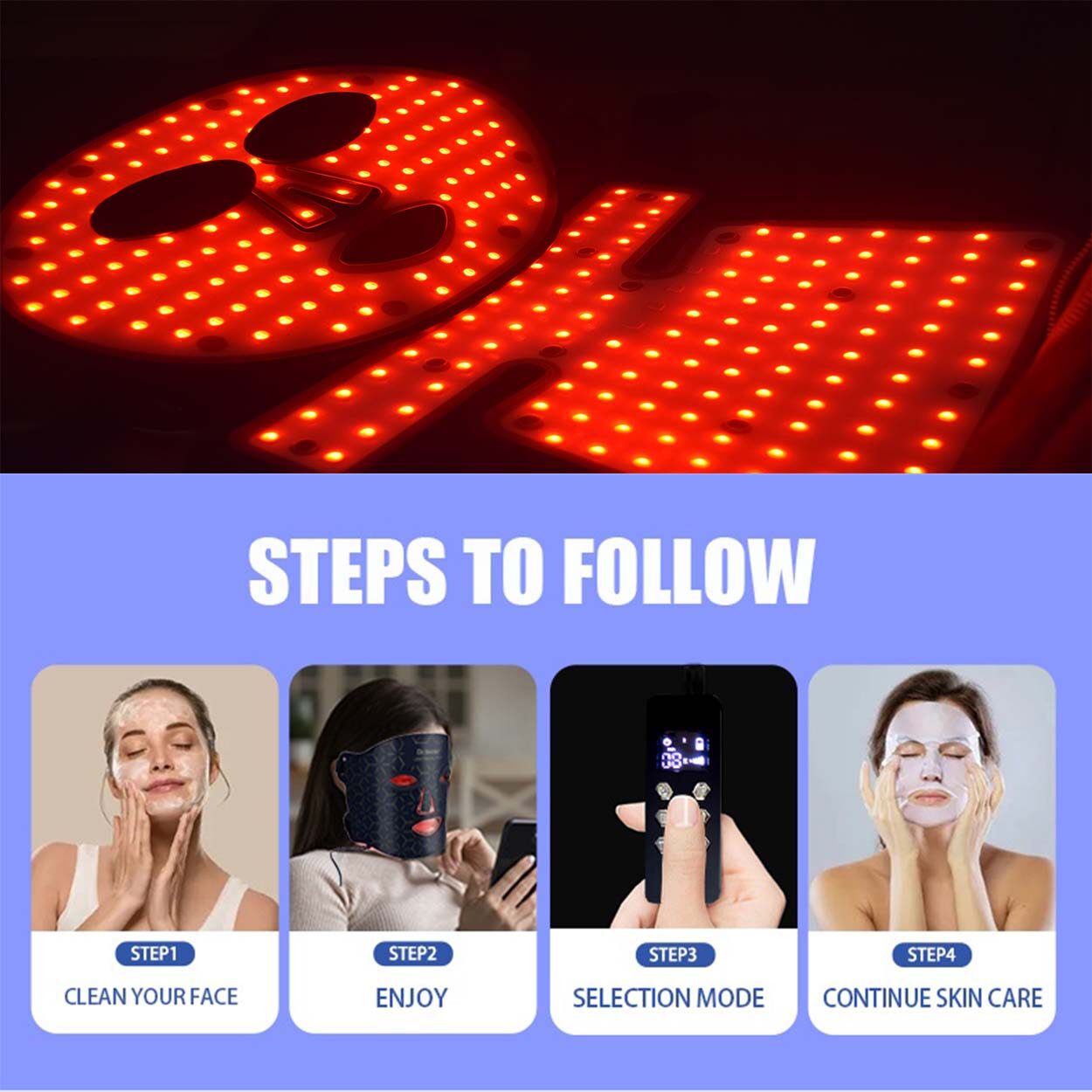 Terapia de luz da máscara facial de silicone, nutrição terapia de luz LED 7 cores face de silicone e máscara de pescoço, face LED de silicone e terapia com máscara de pescoço