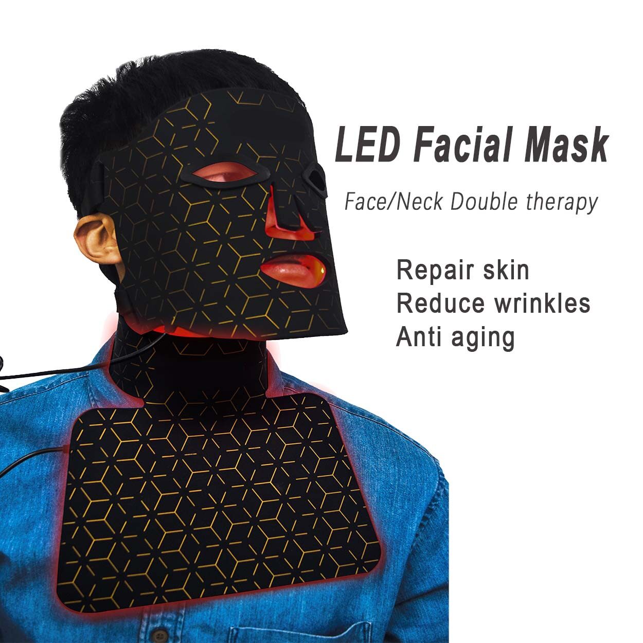 Terapia de luz da máscara facial de silicone, nutrição terapia de luz LED 7 cores face de silicone e máscara de pescoço, face LED de silicone e terapia com máscara de pescoço