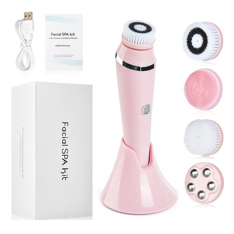 pink sonic face cleansing brush, private label facial cleansing brush, rechargeable facial cleansing brush face scrubber