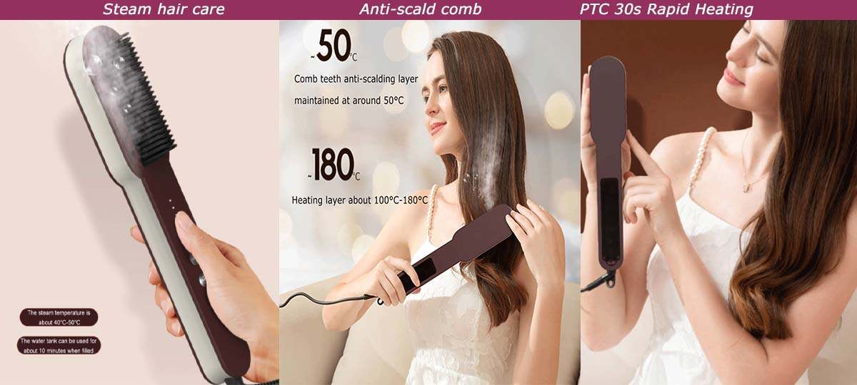 steam hair straightening brush_straightening iron_flat iron hair straightener