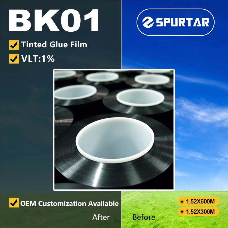 Spurtar Large Roll Tinted Glue Film Car Window Solar Film 1% VLT