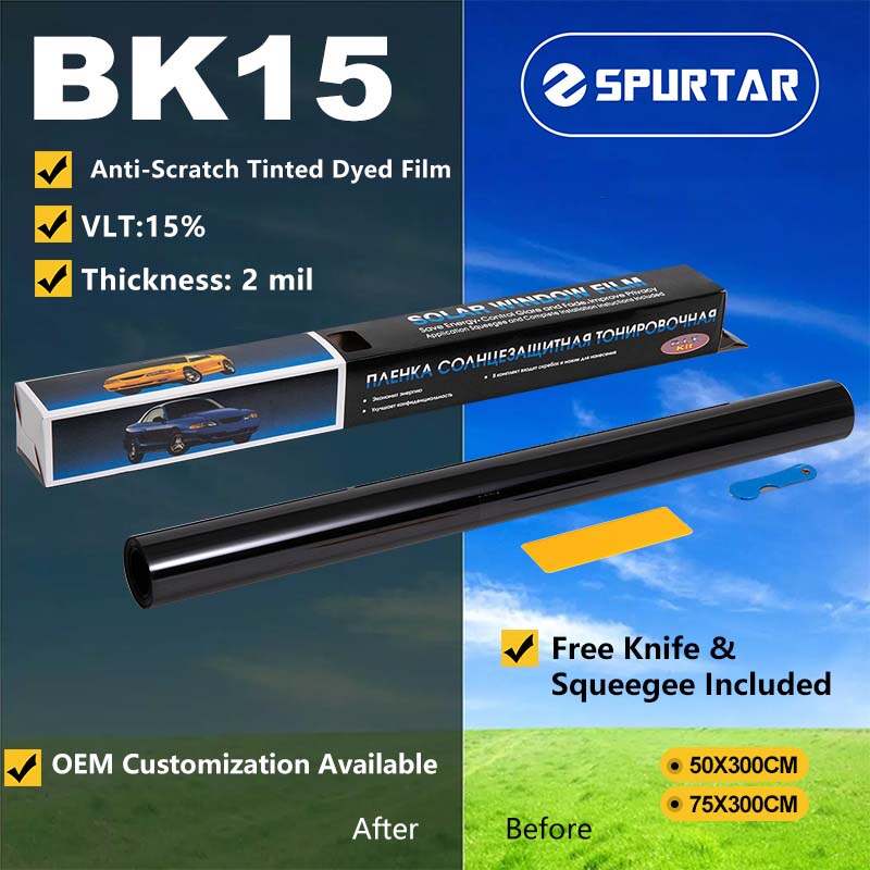 Spurtar Small Roll Anti-scratch Tinted Dyed Film Automotive Window Security Film 15% VLT