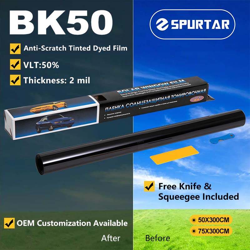 Spurtar Small Roll Anti-scratch Tinted Dyed Film Automotive Window Security Film 50% VLT