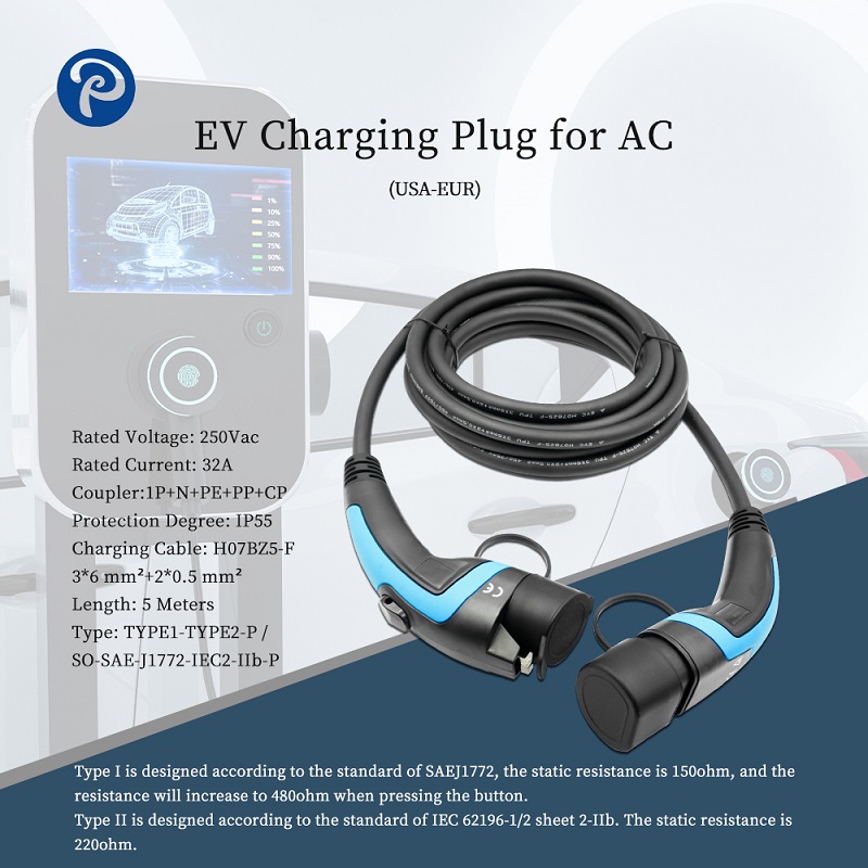 Versatile EV Charging Plugs for AC: USA-EUR Standard with Multiple Current Ratings