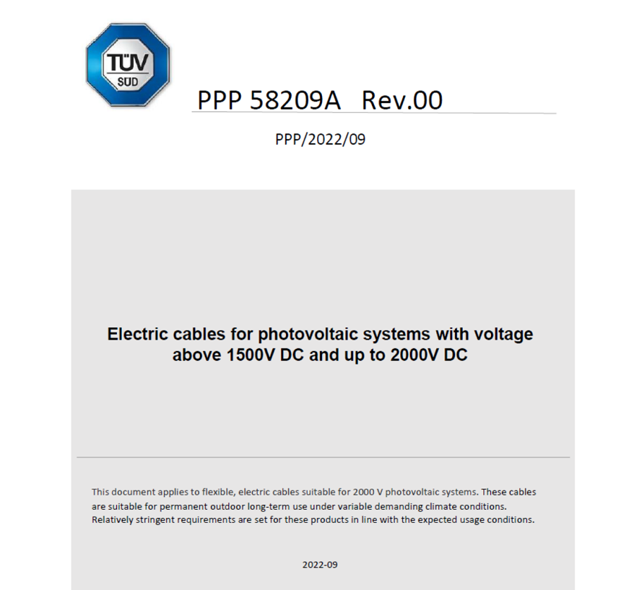 New 2000V Standard for Photovoltaic Cables Released