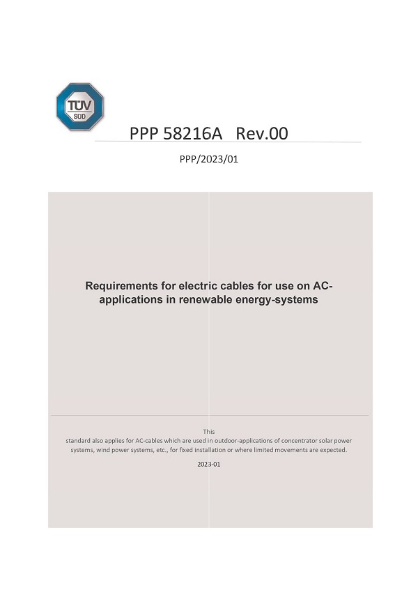 New AC Cable Standards for Photovoltaic Systems Released: PPP58216 Launched