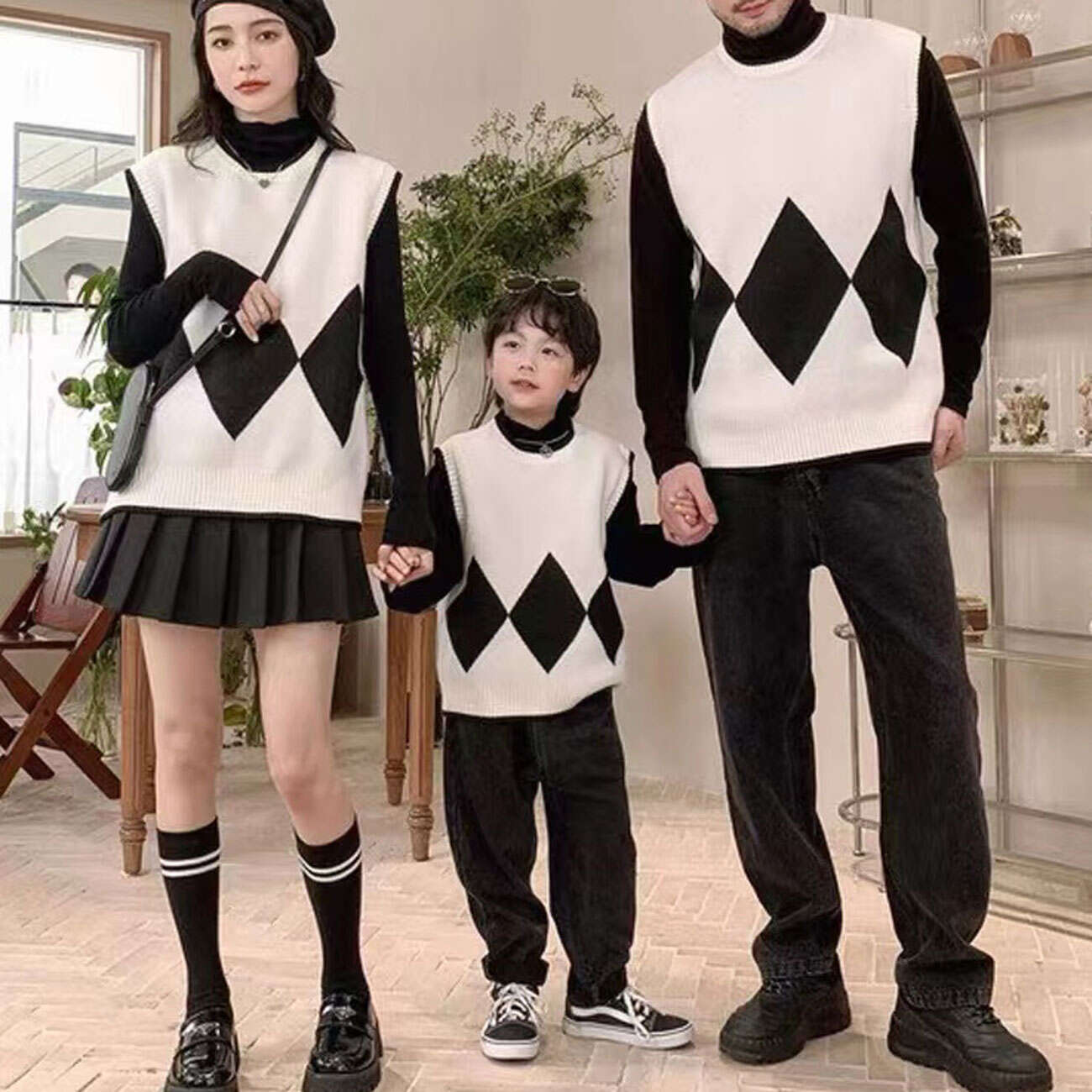 Family Matching Jacquard Crew Neck Top Knitwear Custom Logo Swearer